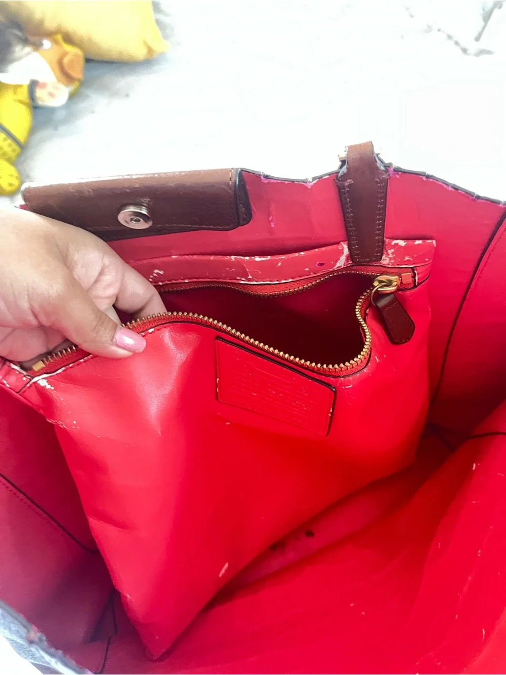 Coach Croc-Embossed Leather Tote in Cognac Brown - Picture 6 of 13